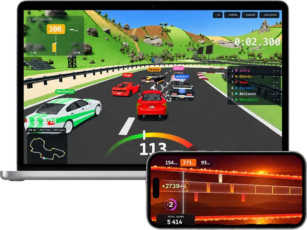 RYDR games on a laptop and a phone
